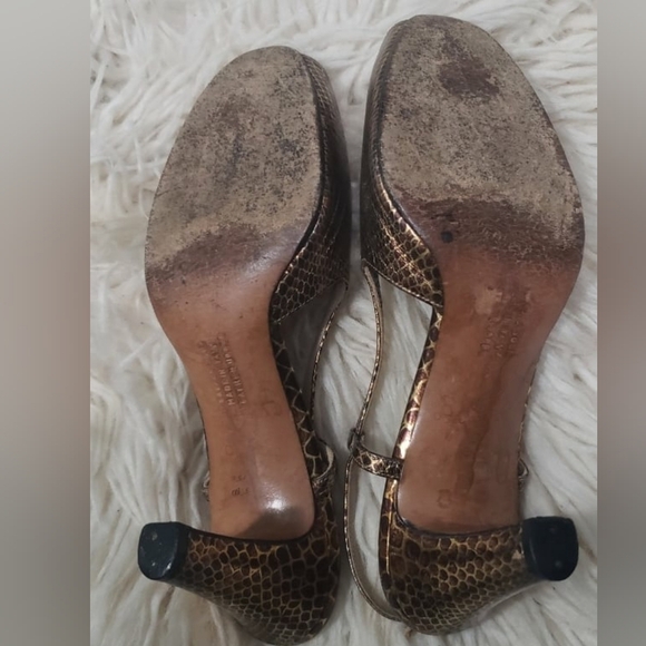 Salvatore Ferragamo women's vintage peep toe 3" metallic reptile print heel s4 - Picture 9 of 10